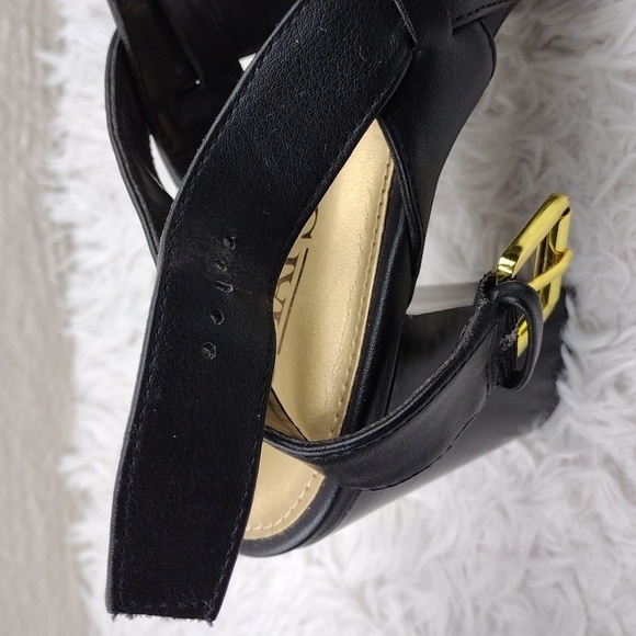 Chaps Black Faux Leather Almond Open Toe High Blocked Heel Slingback Sandal - Picture 12 of 15